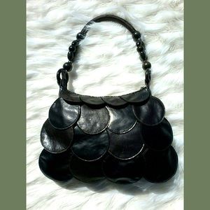 Spy Chic Circular Designer Leather Scaled Purse Handbag 1960’s 1960s 60’s 60s